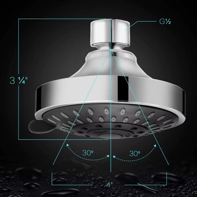 High Pressure Shower Head 5 Settings Fixed Showerhead 4 Inch High Flow Bathroom Showerhead Joint for Luxury Shower Experience