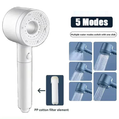 5 Modes Booster Shower Head High Pressure Showerhead Portable Filter Rainfall Faucet Tap Bathroom Bath Home Bathroom Accessories