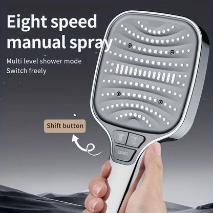 8 Modes Filter Shower Head 12cm Large Panel Bathroom High Pressure Water Saving Rainfall Showerhead Square Shower Nozzle