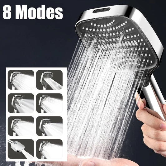 8 Modes Filter Shower Head 12cm Large Panel Bathroom High Pressure Water Saving Rainfall Showerhead Square Shower Nozzle