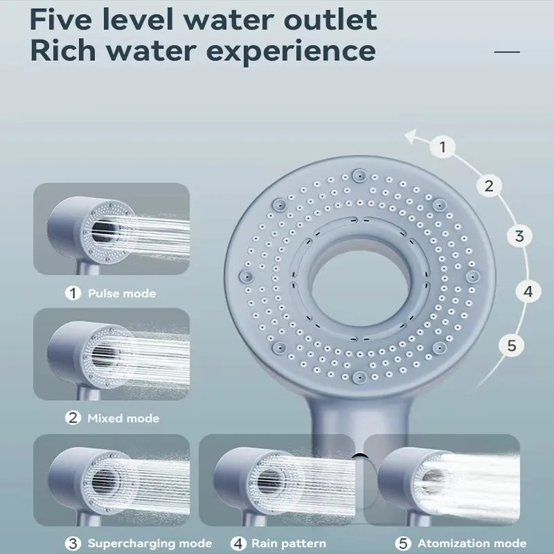 5 Modes Booster Shower Head High Pressure Showerhead Portable Filter Rainfall Faucet Tap Bathroom Bath Home Bathroom Accessories