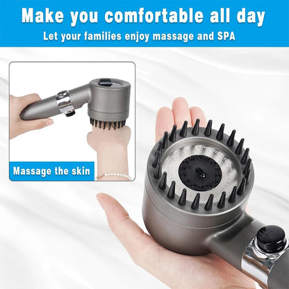 3 Modes High Pressure Water Saving Filter Powerful Shower Head Massage Spa Handheld Showerhead with ON/OFF Switch for Bathroom