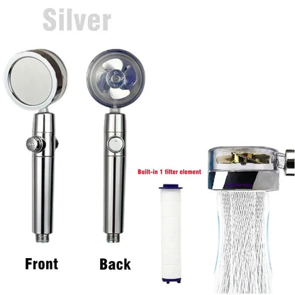 New High Pressure Shower Head Twin Turbocharged Shower Head Handheld Turbo Fan Propeller Shower One-key Stop Massage Showerhead