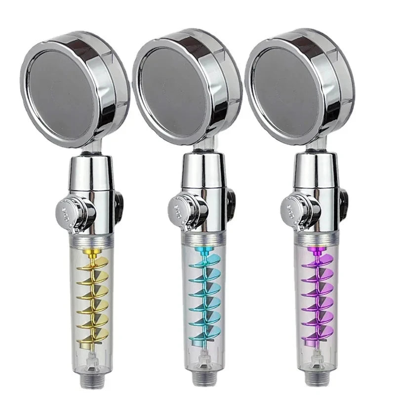 New High Pressure Shower Head Twin Turbocharged Shower Head Handheld Turbo Fan Propeller Shower One-key Stop Massage Showerhead