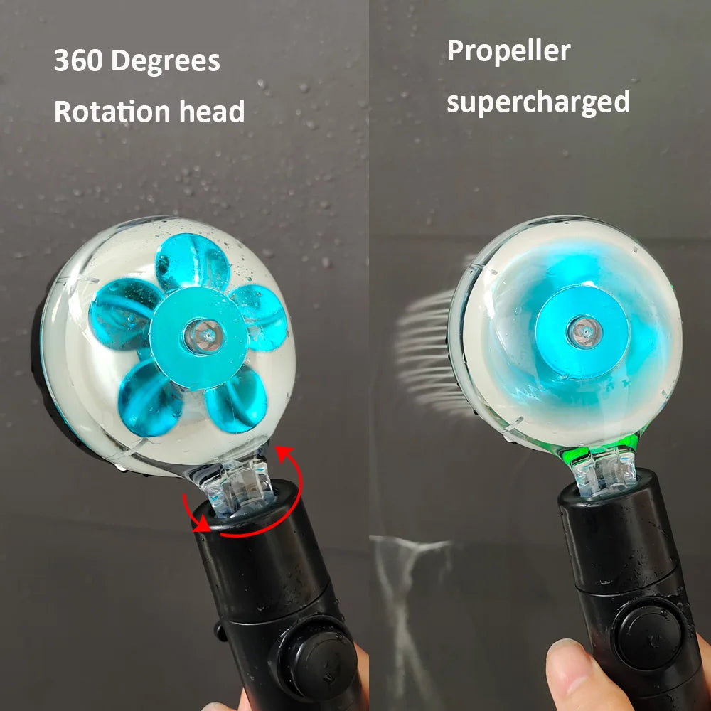 3/7 Colors Changes Led Shower Head with Propeller Stop Button Turbocharging High Pressure Showerhead Temperature Display Shower