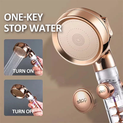 New 3 Modes Handheld Shower Head with Turbo Fan Eco Filter ON/Off Pause Switch Water Saving High Pressure Showerhead Accessories