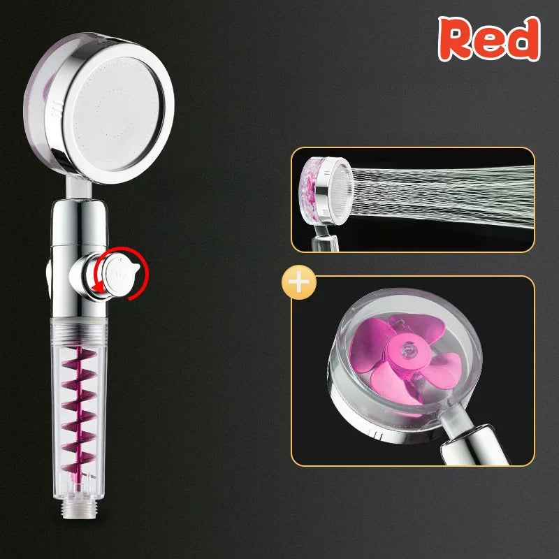 New High Pressure Shower Head Twin Turbocharged Shower Head Handheld Turbo Fan Propeller Shower One-key Stop Massage Showerhead