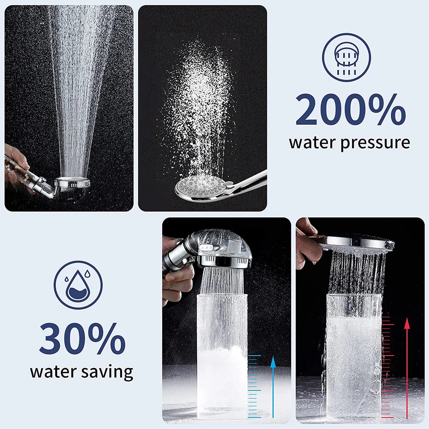 Mineral Balls 3 Modes High Pressure Shower Head with On/Off Switch Filter Water Saving Handheld Showerheads Bathroom Accessories