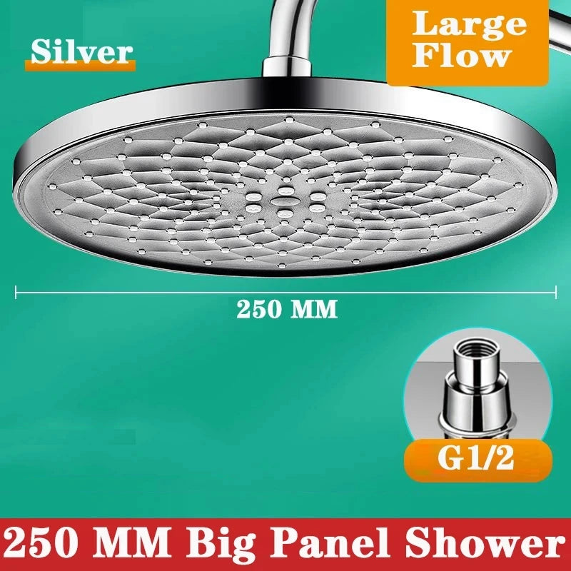 25cm Big Panel Rainfall Shower Head High Pressure Large Flow Rain Top Sprayer Ceiling Mounted Showerhead Bathroom Accessories