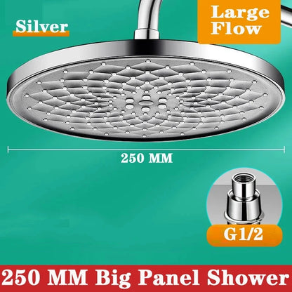 25cm Big Panel Rainfall Shower Head High Pressure Large Flow Rain Top Sprayer Ceiling Mounted Showerhead Bathroom Accessories