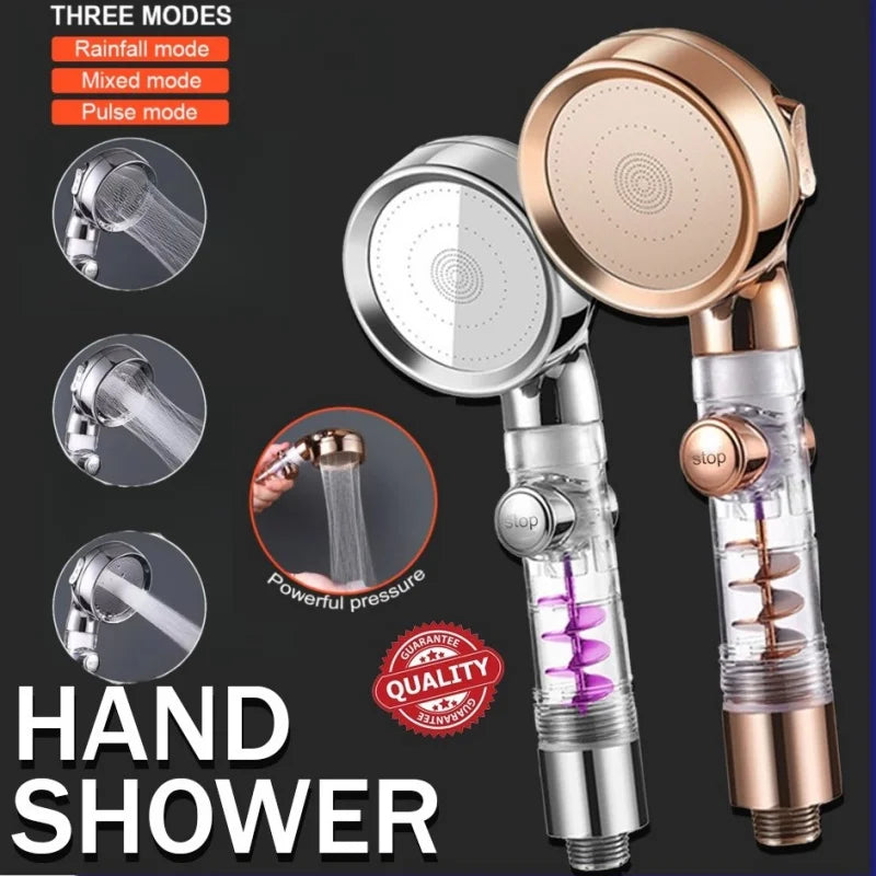 New 3 Modes Handheld Shower Head with Turbo Fan Eco Filter ON/Off Pause Switch Water Saving High Pressure Showerhead Accessories