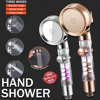 New 3 Modes Handheld Shower Head with Turbo Fan Eco Filter ON/Off Pause Switch Water Saving High Pressure Showerhead Accessories