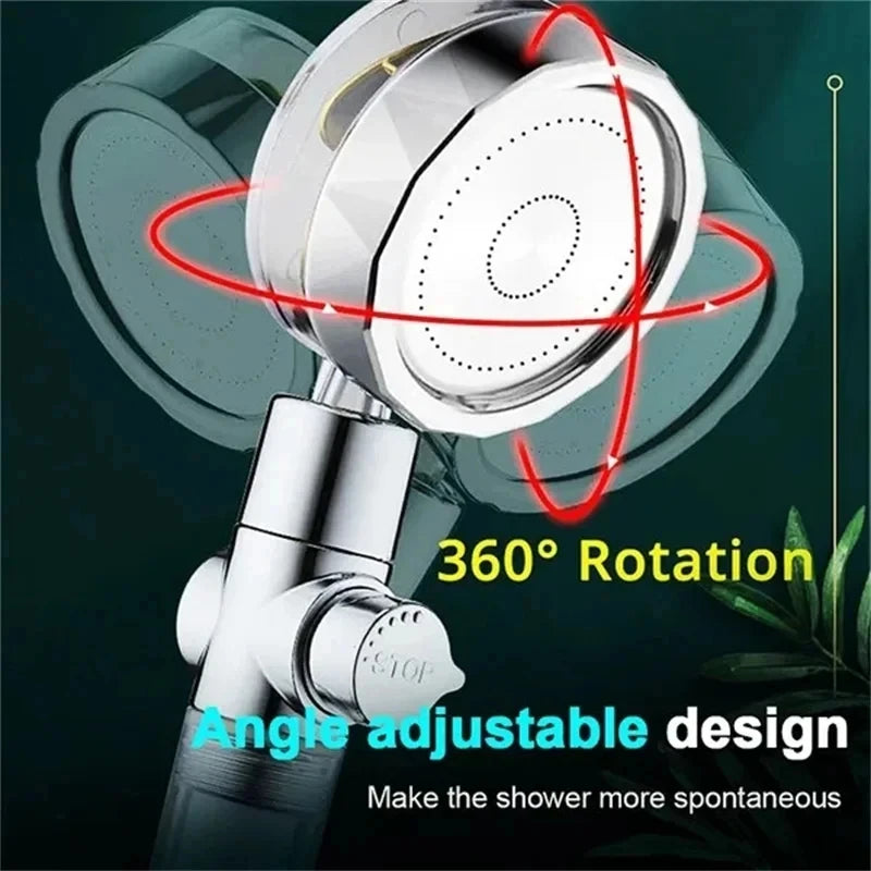 New High Pressure Shower Head Twin Turbocharged Shower Head Handheld Turbo Fan Propeller Shower One-key Stop Massage Showerhead