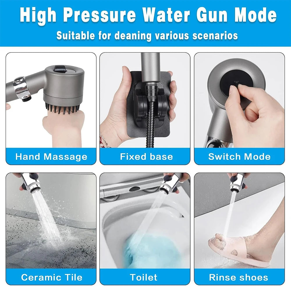3 Modes High Pressure Water Saving Filter Powerful Shower Head Massage Spa Handheld Showerhead with ON/OFF Switch for Bathroom