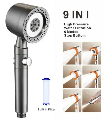 5 Modes Booster Shower Head High Pressure Showerhead Portable Filter Rainfall Faucet Tap Bathroom Bath Home Bathroom Accessories