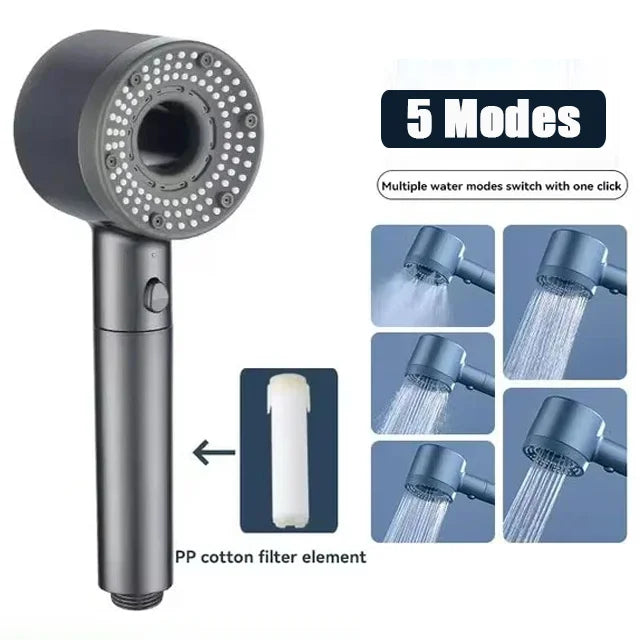 5 Modes Booster Shower Head High Pressure Showerhead Portable Filter Rainfall Faucet Tap Bathroom Bath Home Bathroom Accessories