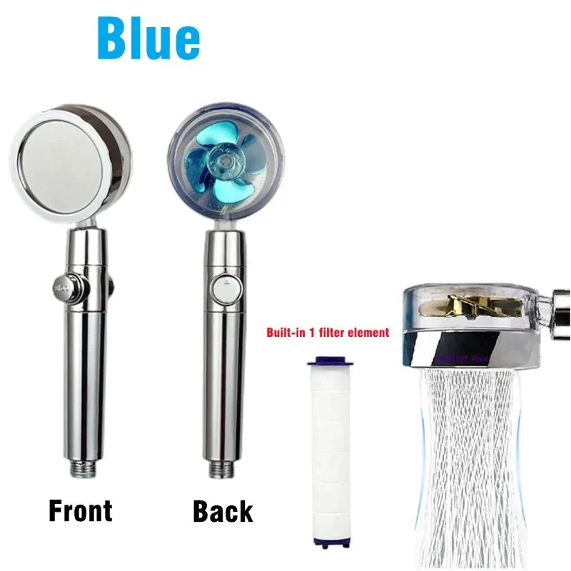 New High Pressure Shower Head Twin Turbocharged Shower Head Handheld Turbo Fan Propeller Shower One-key Stop Massage Showerhead