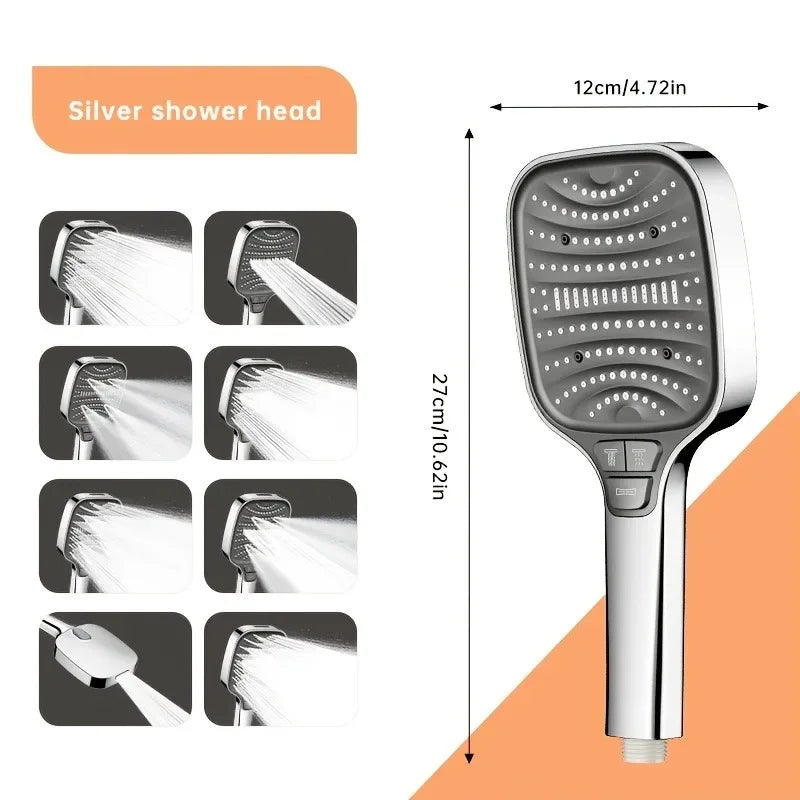 8 Modes Filter Shower Head 12cm Large Panel Bathroom High Pressure Water Saving Rainfall Showerhead Square Shower Nozzle