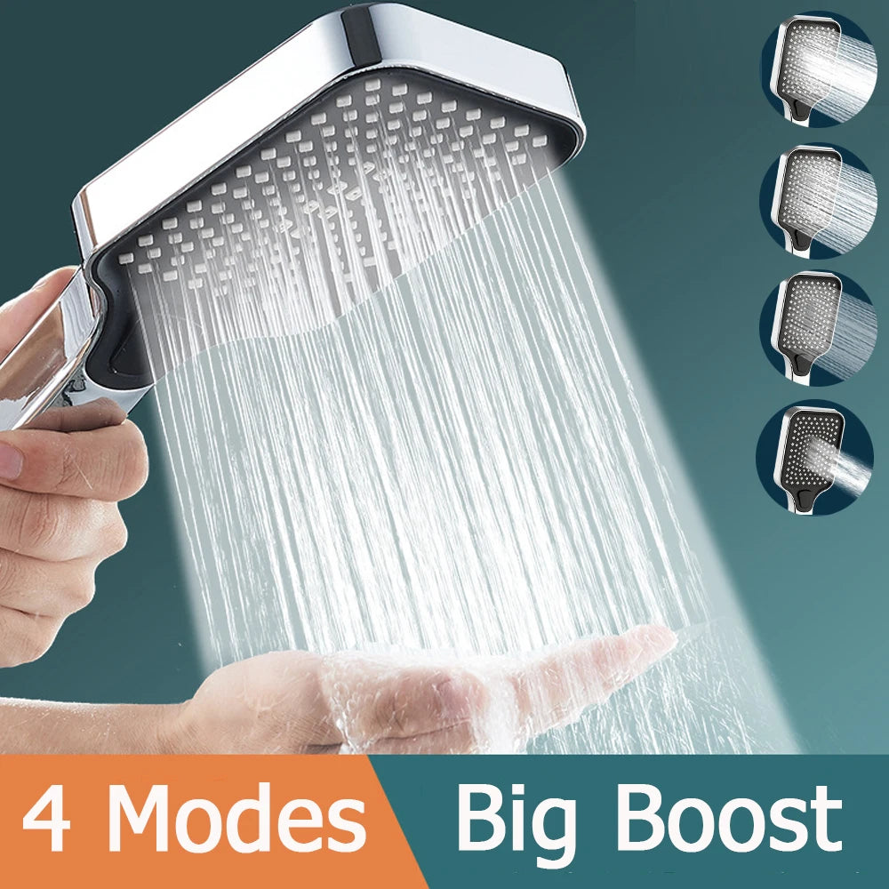 12 Inches Big Panel Large Flow Ceiling Mounted Supercharge Shower Head Set 4 Modes High Pressure Large Flow Bathroom Showerhead
