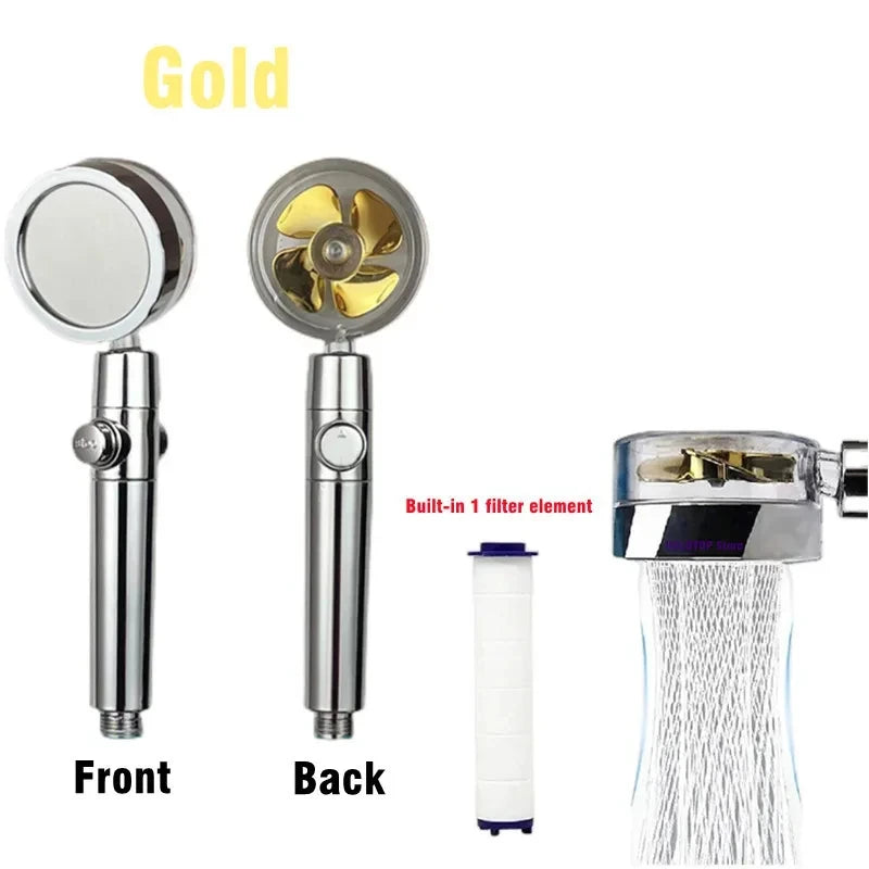 New High Pressure Shower Head Twin Turbocharged Shower Head Handheld Turbo Fan Propeller Shower One-key Stop Massage Showerhead