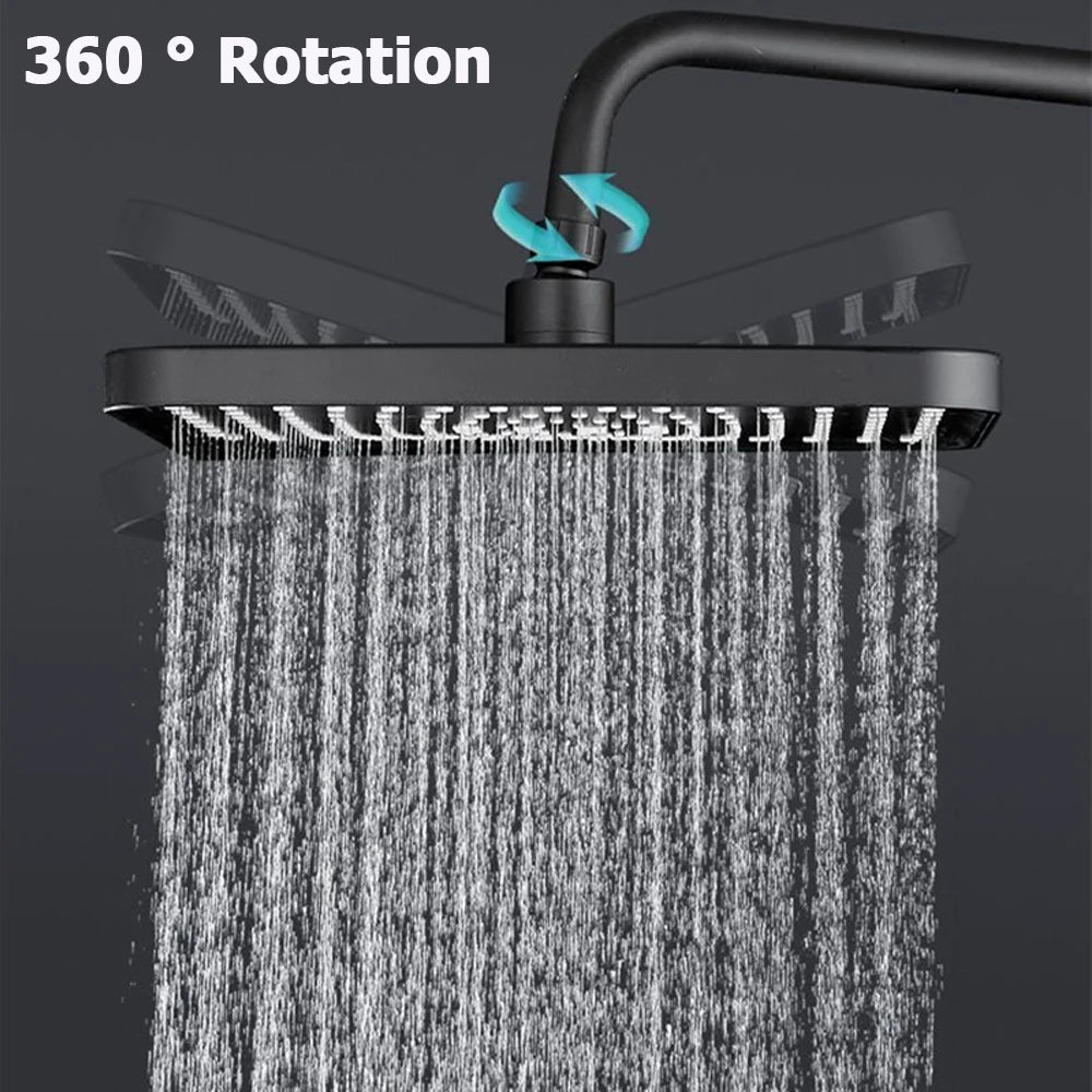 Black Large Flow Supercharge Ceiling Mounted Showerhead 360 Rotation Abs Thicken High Pressure Big Rainfall Bathroom Shower Head