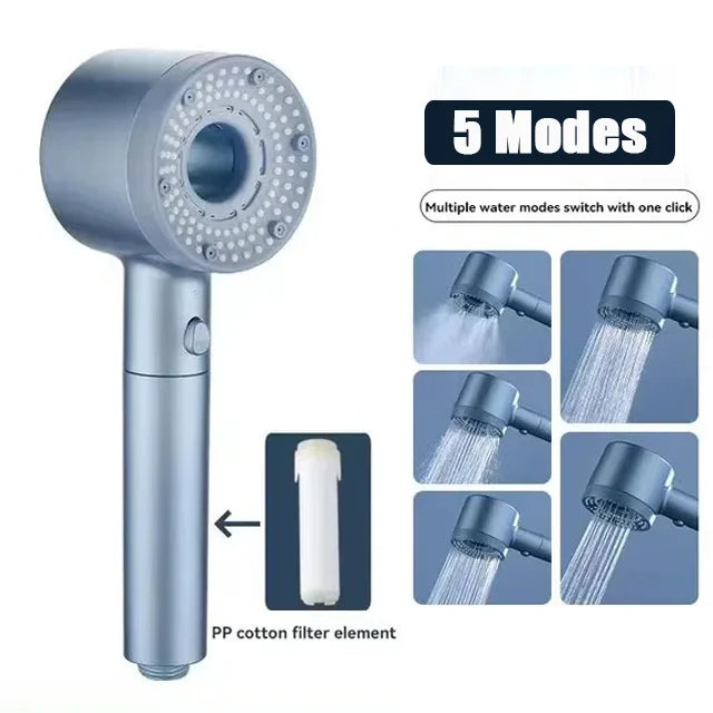 5 Modes Booster Shower Head High Pressure Showerhead Portable Filter Rainfall Faucet Tap Bathroom Bath Home Bathroom Accessories