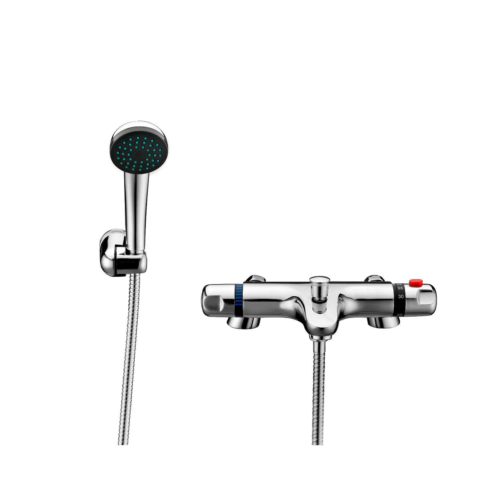 CHROME DECK MOUNTED THERMOSTATIC BATH SHOWER MIXER + RISER KIT / 3 MODE HANDSET