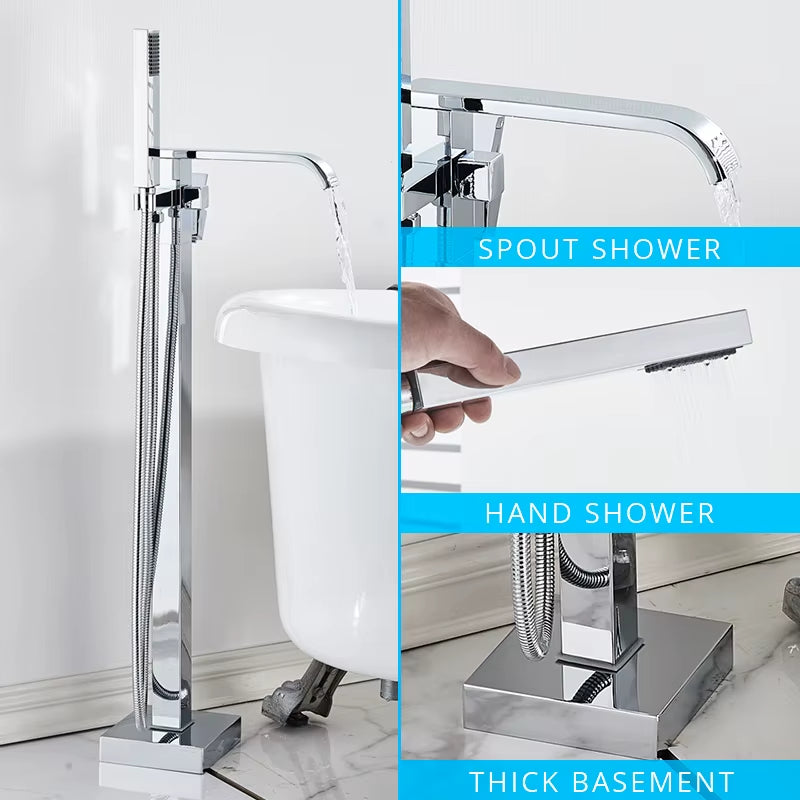 Floor Mounted Bathtub Faucet Set Gold Bath Tub Faucet Hot and Cold Water Shower Bathtub Mixer Tap Waterfall Floor Stand
