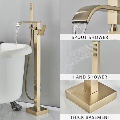 Floor Mounted Bathtub Faucet Set Gold Bath Tub Faucet Hot and Cold Water Shower Bathtub Mixer Tap Waterfall Floor Stand