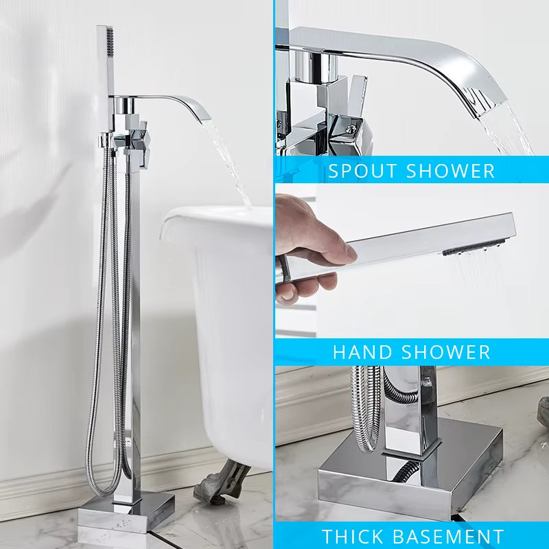 Floor Mounted Bathtub Faucet Set Gold Bath Tub Faucet Hot and Cold Water Shower Bathtub Mixer Tap Waterfall Floor Stand