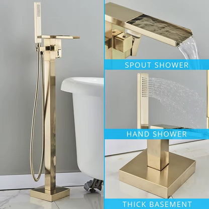 Floor Mounted Bathtub Faucet Set Gold Bath Tub Faucet Hot and Cold Water Shower Bathtub Mixer Tap Waterfall Floor Stand