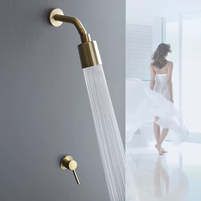 High Pressure Brush Gold Brass Shower Head Single Funtion Rainfall Bathroom Shower Head Top Water Saving Spray Bath Wall Mounted