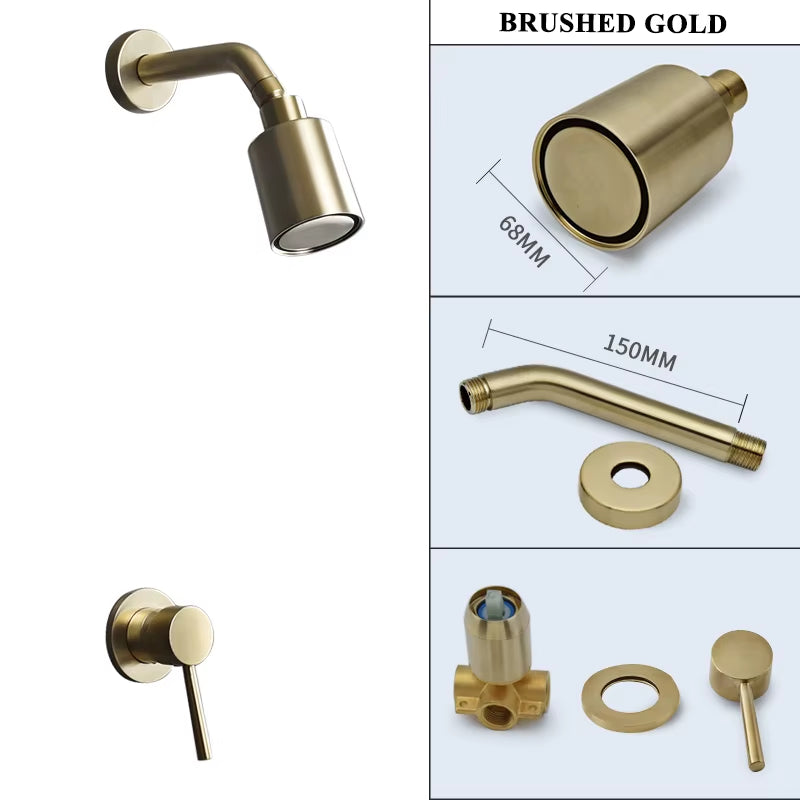 High Pressure Brush Gold Brass Shower Head Single Funtion Rainfall Bathroom Shower Head Top Water Saving Spray Bath Wall Mounted