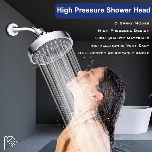 High Pressure Shower Head 5 Settings Fixed Showerhead 4 Inch High Flow Bathroom Showerhead Joint for Luxury Shower Experience