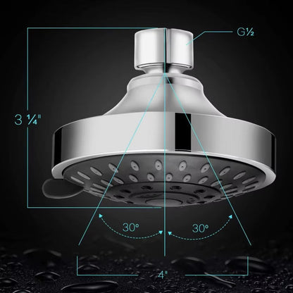 High Pressure Shower Head 5 Settings Fixed Showerhead 4 Inch High Flow Bathroom Showerhead Joint for Luxury Shower Experience
