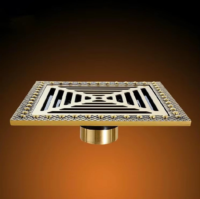 Shower Drain 15Cm Euro Antique Brass Floor Drain Cover Shower Square Waste Grate Strainer Hair Bathroom Bath Accessories CF8958