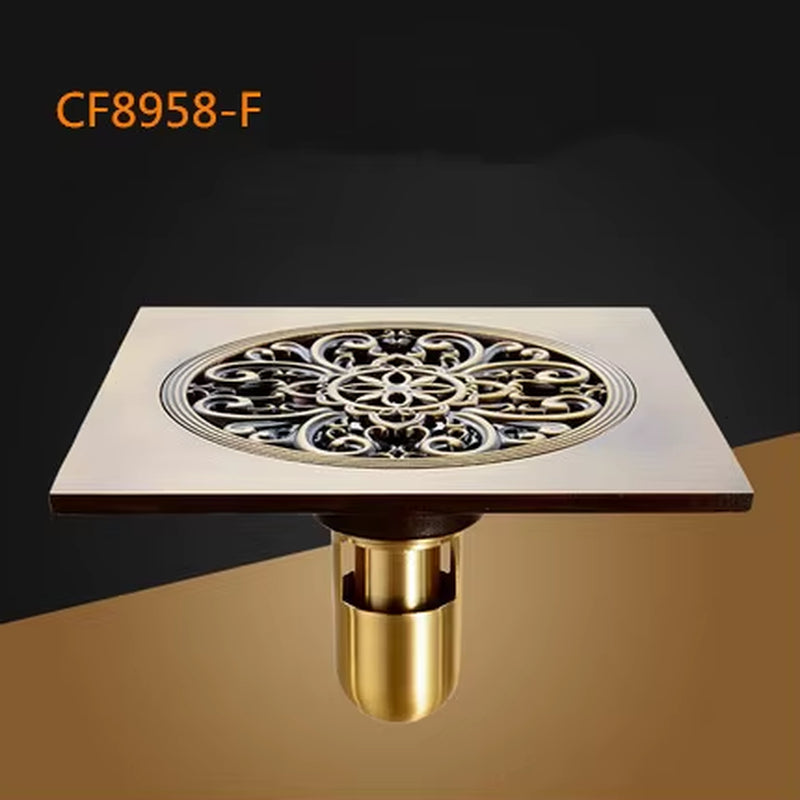 Shower Drain 15Cm Euro Antique Brass Floor Drain Cover Shower Square Waste Grate Strainer Hair Bathroom Bath Accessories CF8958