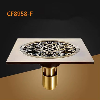 Shower Drain 15Cm Euro Antique Brass Floor Drain Cover Shower Square Waste Grate Strainer Hair Bathroom Bath Accessories CF8958