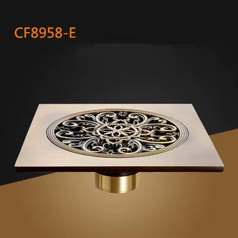 Shower Drain 15Cm Euro Antique Brass Floor Drain Cover Shower Square Waste Grate Strainer Hair Bathroom Bath Accessories CF8958