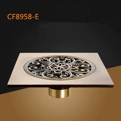 Shower Drain 15Cm Euro Antique Brass Floor Drain Cover Shower Square Waste Grate Strainer Hair Bathroom Bath Accessories CF8958
