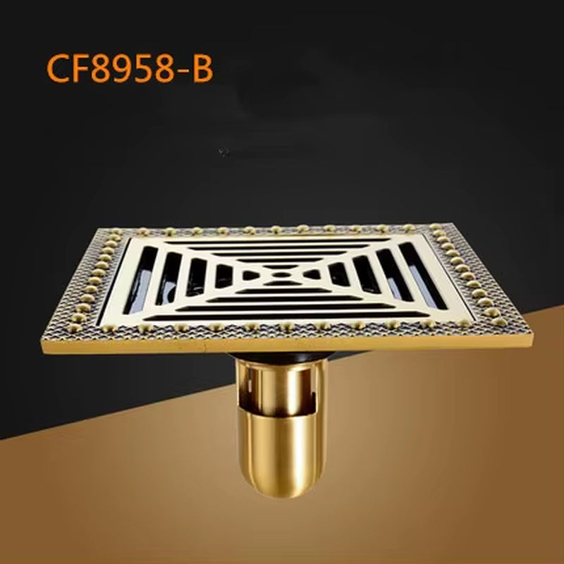 Shower Drain 15Cm Euro Antique Brass Floor Drain Cover Shower Square Waste Grate Strainer Hair Bathroom Bath Accessories CF8958