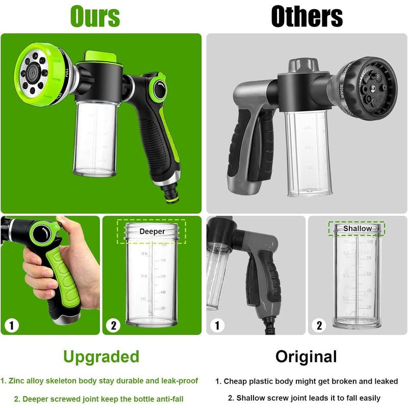 Washing Hose Attachment, 8-In-1 Sprayer Mode Garden Hose Nozzle with Pet Bathing Brush and 100Cc Soap Dispenser Bottle, Adopted in Watering , Wash, and Horse Showering (Green)